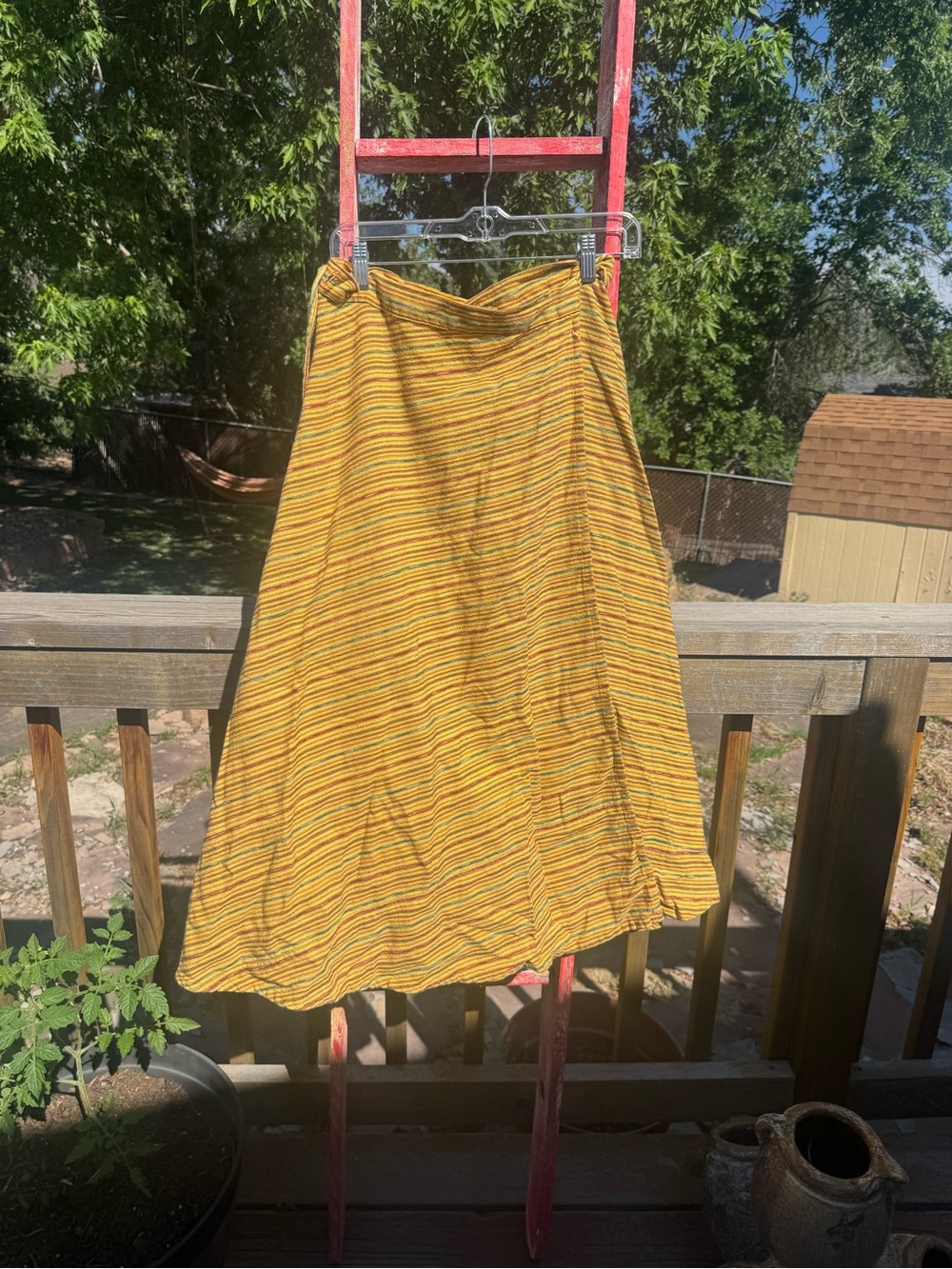 Yellow Striped A-Line Wrap Skirt